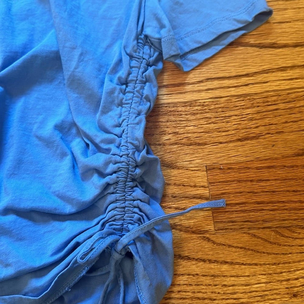 Zara Blue Cotton Ruched Drawstring Top - Picture 3 of 7
